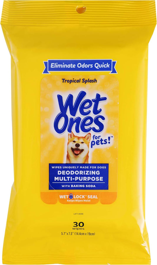 for Pets Deodorizing Multi-Purpose Dog Wipes with Baking Soda Dog Deodorizing Wipes for All Dogs in Tropical Splash Scent, Wipes with Wet Lock Seal Pouch Dog Wipes(Pack of 1,30 Count)
