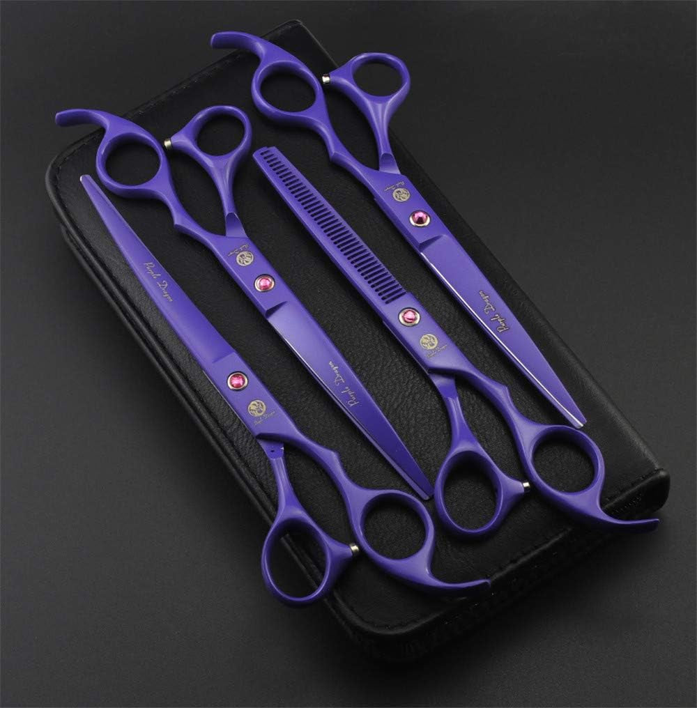 Professional 7.0 Inch 4PCS Pet Grooming Scissors Kit Japan Premium Steel Straight & Curved & Thinning Blade Dog Hair Cutting Shears Set with Case