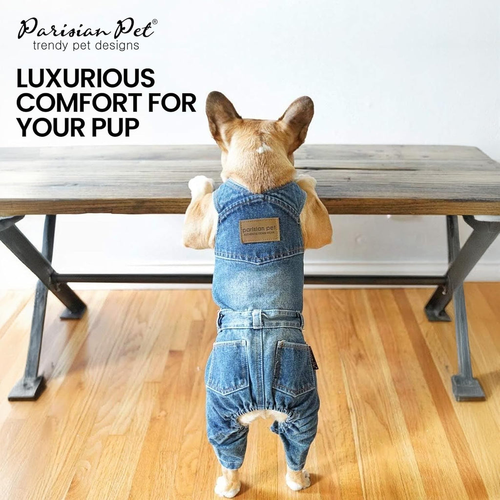 Denim Overall - Blue Dog Jeans Outfit - Breathable Puppy Jumpsuit Costumes - Machine Washable Overall for Dogs - Dog Clothes for Large Dogs - 2XL