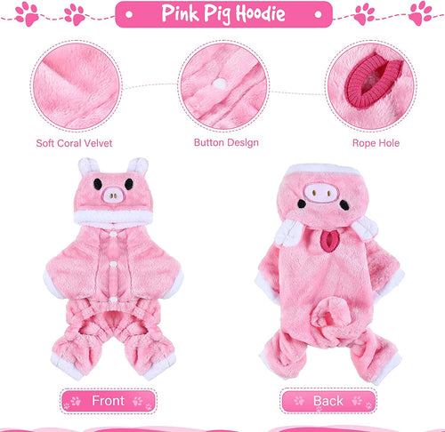 2 Pieces Cute Dog Costume Halloween Cat Clothes Pink Pig PET Costume Design Dinosaur Clothing Puppy Outfits PET Hoodie Warm Dress up Clothes for Puppies and Kitten(X-Small)