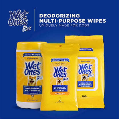 for Pets Deodorizing Multi-Purpose Dog Wipes with Baking Soda Dog Deodorizing Wipes for All Dogs in Tropical Splash Scent, Wipes with Wet Lock Seal Pouch Dog Wipes(Pack of 1,30 Count)