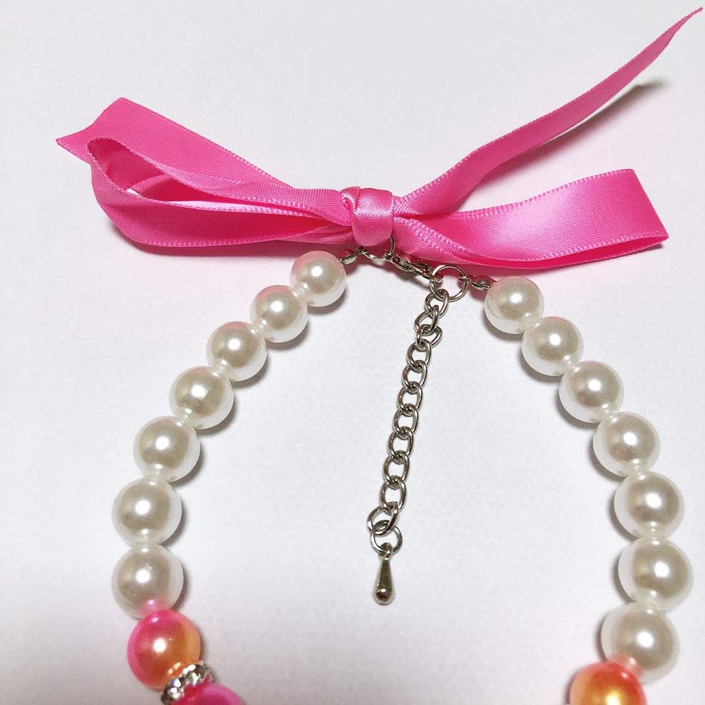 Ombre Pearls Dog Necklace Jewelry for Small Dogs Puppy - Bling Rhinestones Cat Wedding Collar - Chihuahua Yorkie Girl Clothes Costume Outfits Accessories (Ombre Pink, Size S)