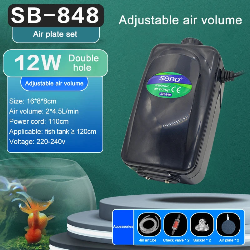 SOBO Silent Aquarium Oxygen Air Pump Fish Tank Adjustable Air Volume High Power Oxygenator Air Compressor Aerator 220V