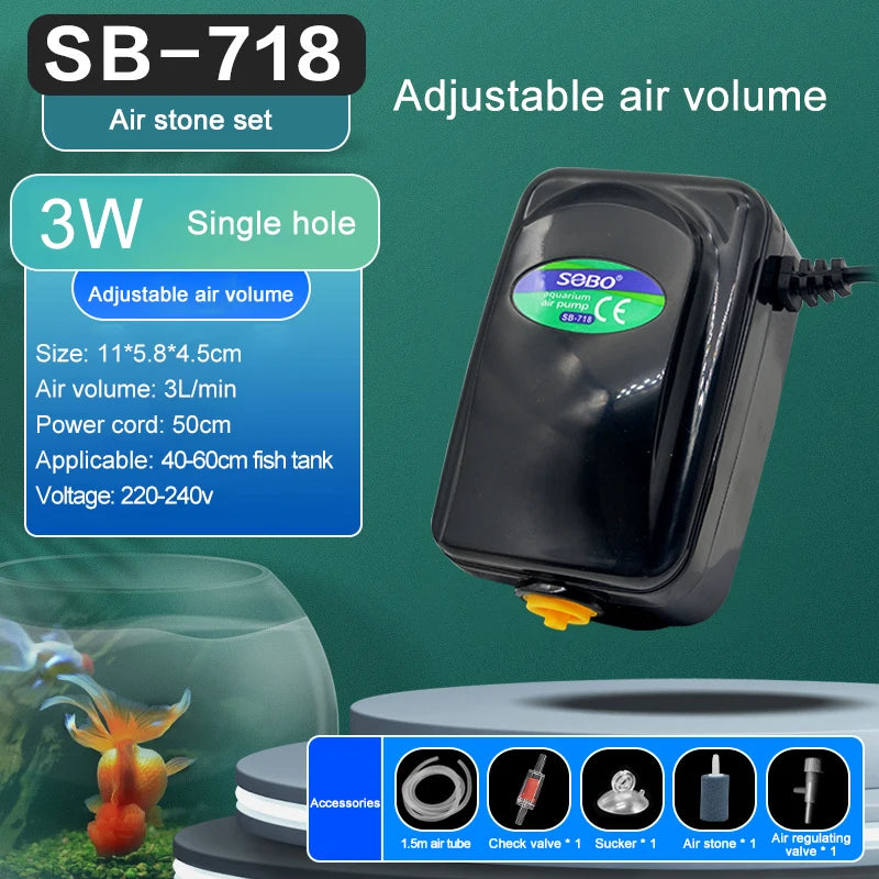 SOBO Silent Aquarium Oxygen Air Pump Fish Tank Adjustable Air Volume High Power Oxygenator Air Compressor Aerator 220V