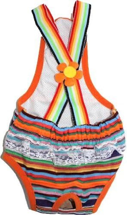 Striped Pet Dog Diaper with Suspenders Reusable Washable Stay on Female Girl for Small Dog Breeds (#14 Waist 14"- 17" Length 12" - 14")