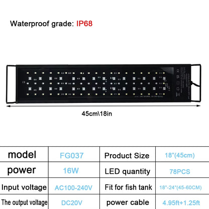30-60Cm Fish Tank 24/7 Full Spectrum Lighting LED Light Aquarium Decoration Aquatic Plant Growth Lamp IP68 Waterproof 100V-240V
