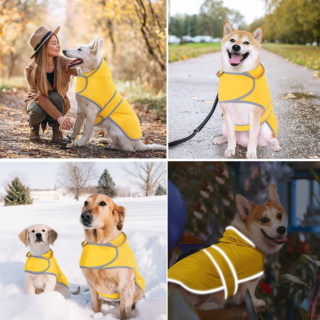 Dog Raincoats for Medium Dogs Waterproof Hooded Rain Jacket with Reflective Strips Leash Hole & Poncho Adjustable Fit (Yellow,M)