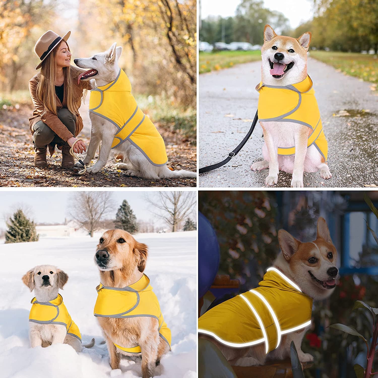 Dog Raincoats for Medium Dogs Waterproof Hooded Rain Jacket with Reflective Strips Leash Hole & Poncho Adjustable Fit (Yellow,M)