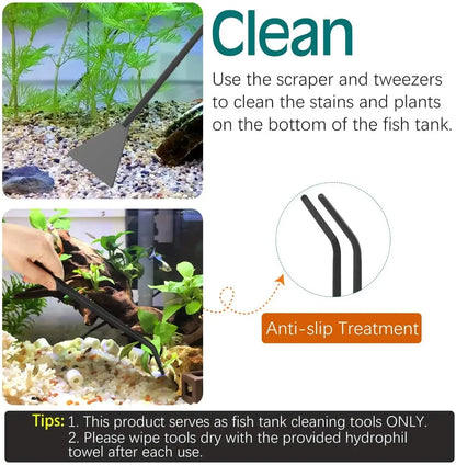 4-IN-1 Aquarium Tools Set Aquascape Anti-Rust Aquatic Plant Tool Stainless Steel Tweezers Scissors Spatula Fish Tank Accessories