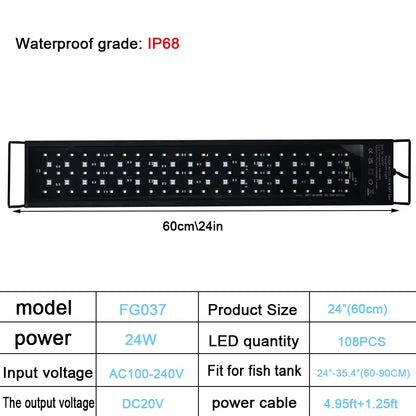 30-60Cm Fish Tank 24/7 Full Spectrum Lighting LED Light Aquarium Decoration Aquatic Plant Growth Lamp IP68 Waterproof 100V-240V