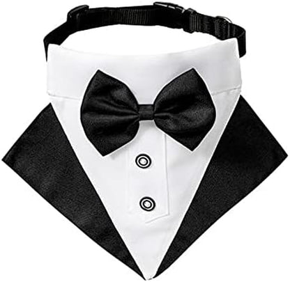Formal Dog Tuxedo Bandana Collar with Bow Tie, Black, S