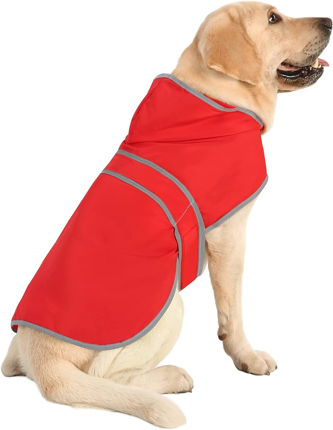 Dog Raincoats for Large Dogs Waterproof Hooded Rain Jacket with Reflective Strips Leash Hole & Poncho Adjustable Fit (Red,L)