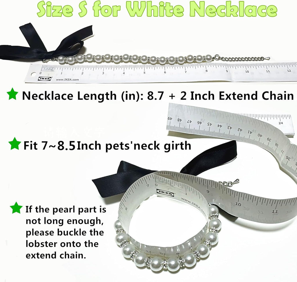 Diamond Dog Pearls Necklace Jewelry for Small Dogs Puppy - Bling Rhinestones Cat Wedding Collar - Chihuahua Yorkie Girl Clothes Costume Outfits Accessories (Snow White, Size S)