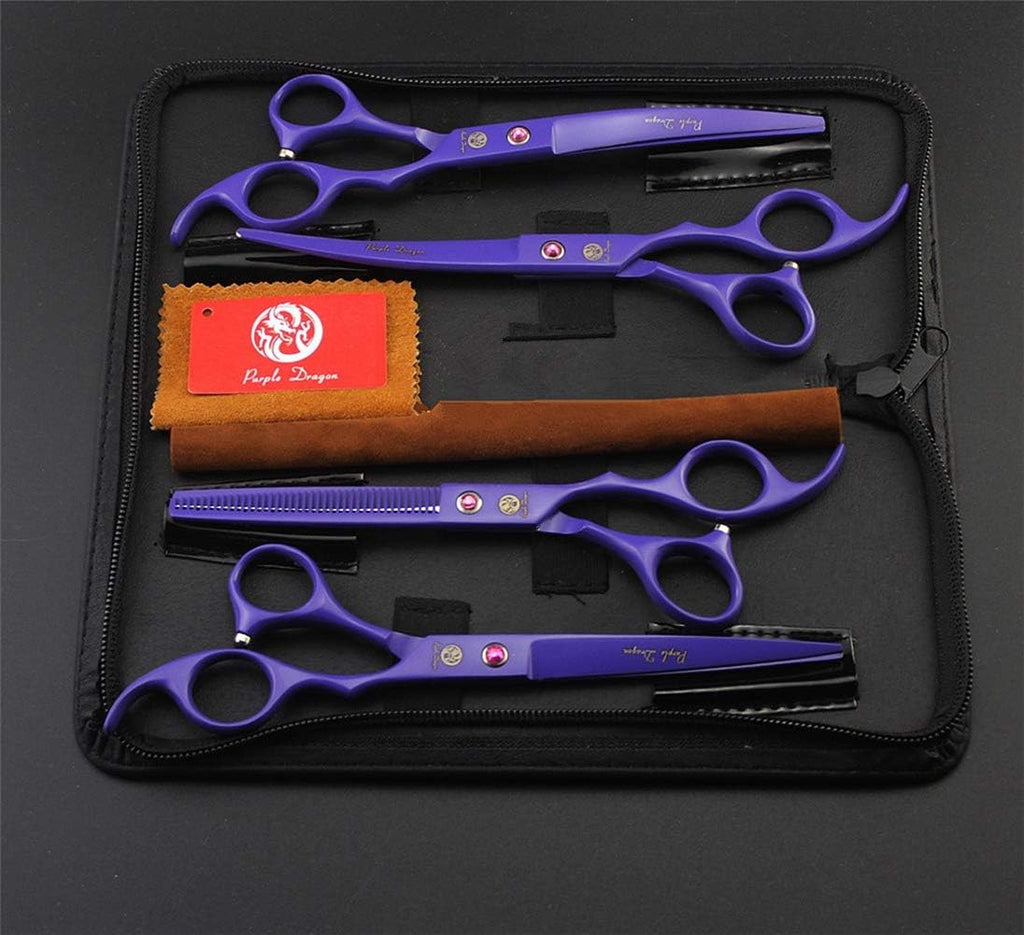 Professional 7.0 Inch 4PCS Pet Grooming Scissors Kit Japan Premium Steel Straight & Curved & Thinning Blade Dog Hair Cutting Shears Set with Case