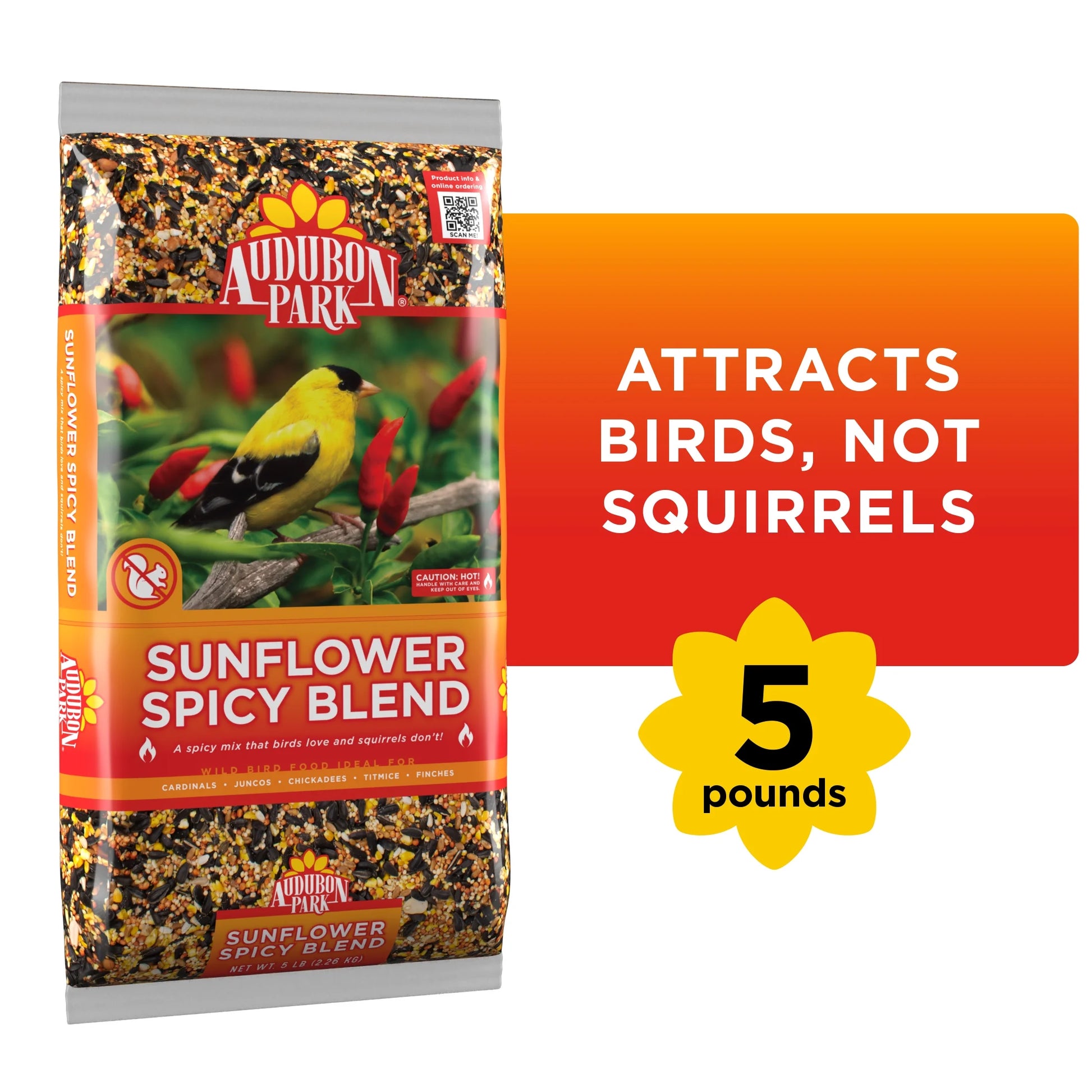 Sunflower Spicy Blend Wild Bird Food, Dry, 1 Count per Pack, 5 Lb. Bag