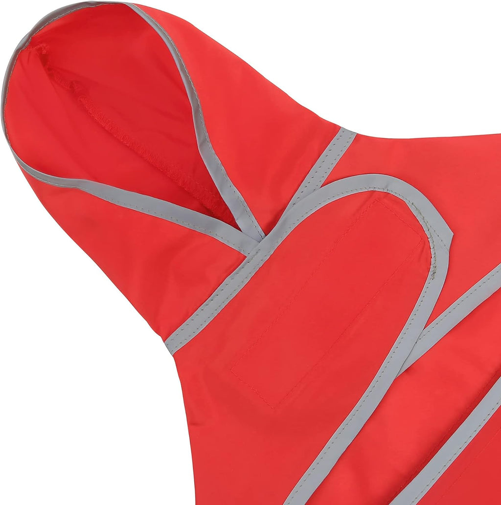 Dog Raincoats for Large Dogs Waterproof Hooded Rain Jacket with Reflective Strips Leash Hole & Poncho Adjustable Fit (Red,L)