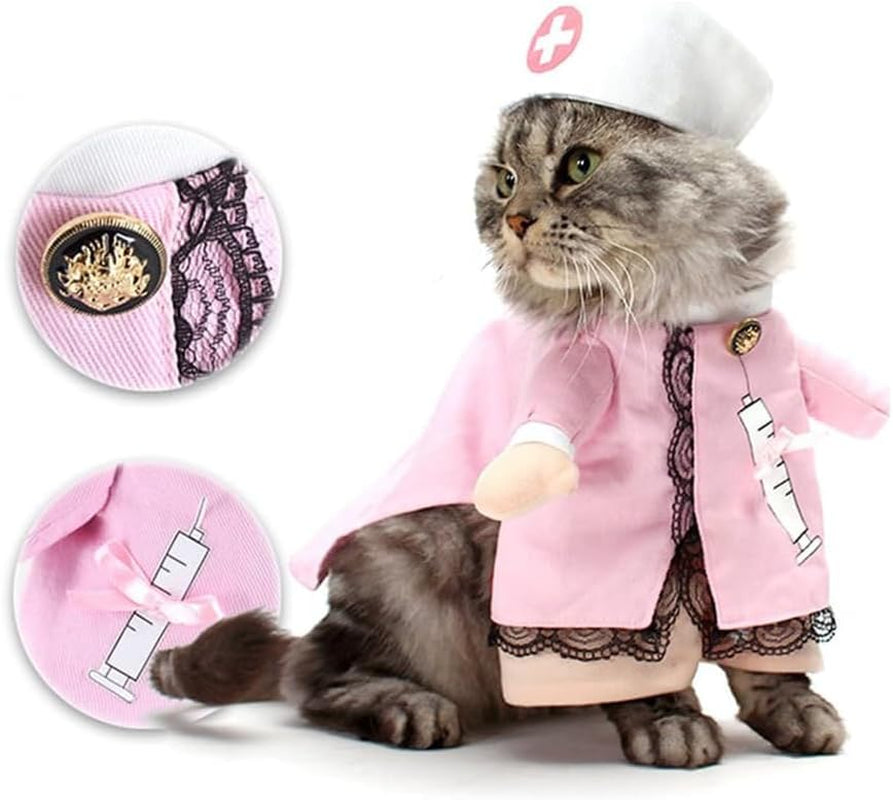 Cat Nurse Costume Small Dog Halloween Costume Pet Clothing Halloween Jeans Outfit Apparel (L, Nurse)