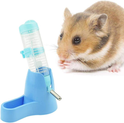 Hamster Water Bottle for an Aquarium Cage,125Ml Pet Dispenser with Base Hut Small Pet Nest Hamster Water Bottle Holder (Blue)