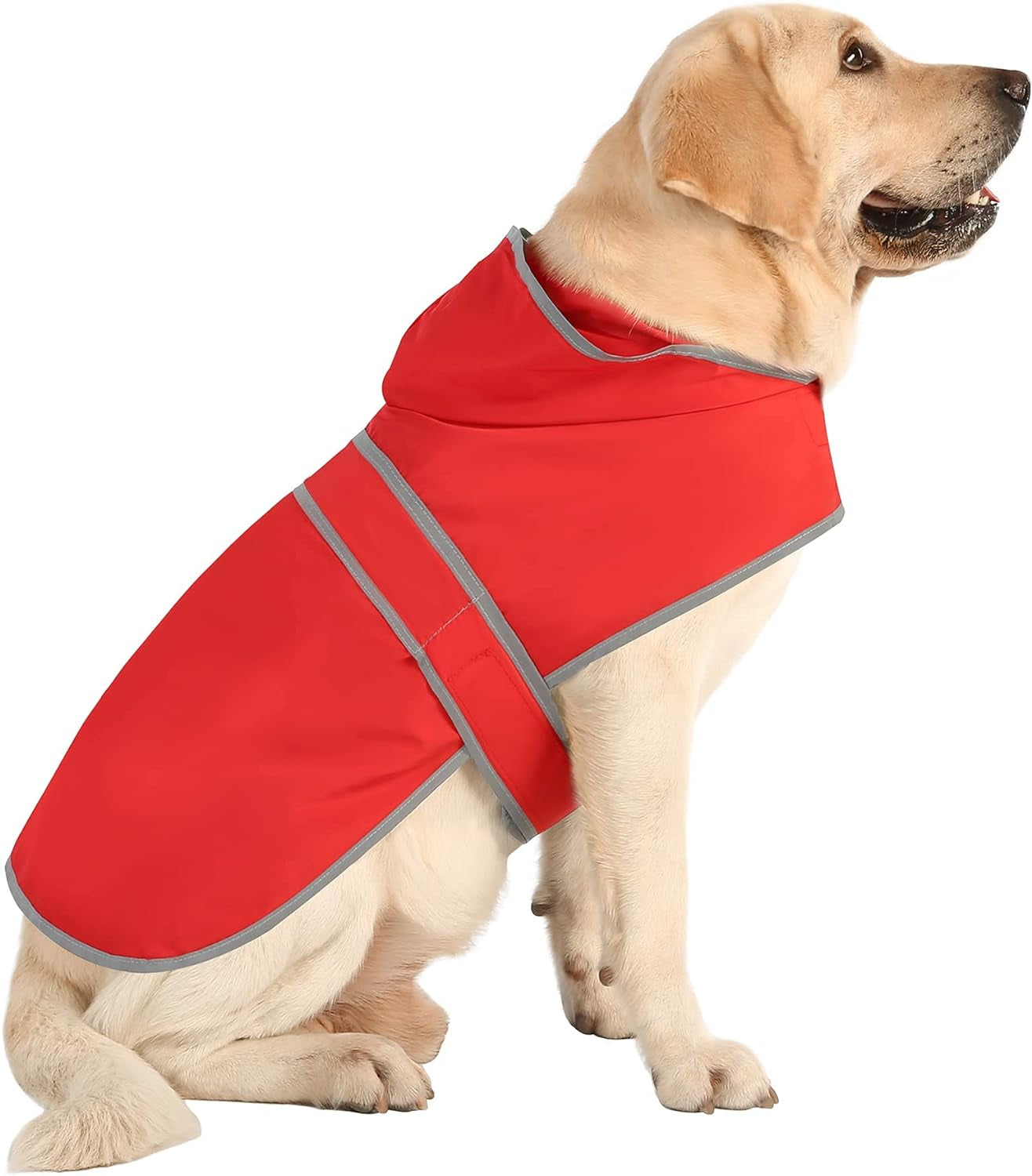 Dog Raincoats for Large Dogs Waterproof Hooded Rain Jacket with Reflective Strips Leash Hole & Poncho Adjustable Fit (Red,L)