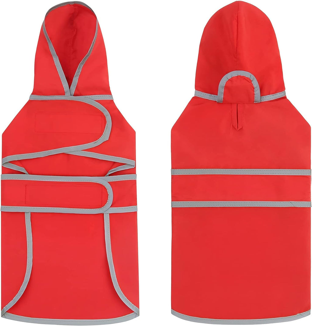 Dog Raincoats for Large Dogs Waterproof Hooded Rain Jacket with Reflective Strips Leash Hole & Poncho Adjustable Fit (Red,L)
