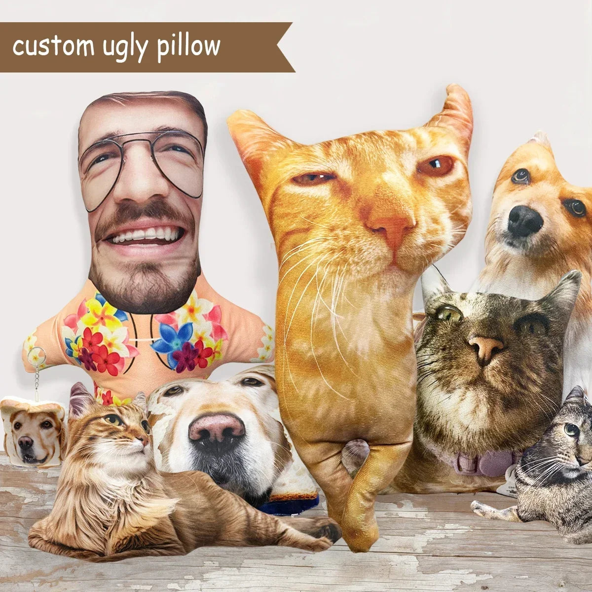 Custom Ugly Pillow for Friend or Pet, Funny Custom Dog Weird Pillow Case，Turn Cat into Pillow，Custom 3D Animal Shape Pillows